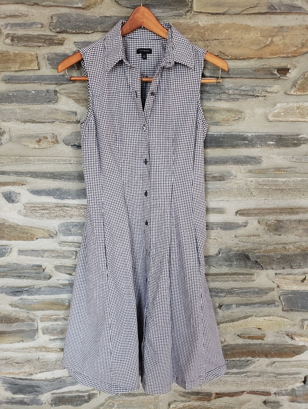 Talbots Gingham Collared Dress Navy Blue & White 4